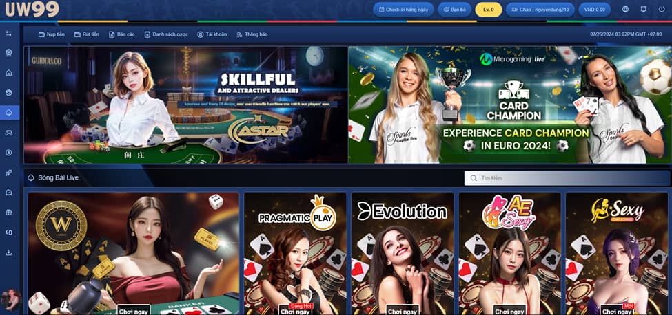 Các sảnh cược casino tại UW99 cực kỳ đa dạng